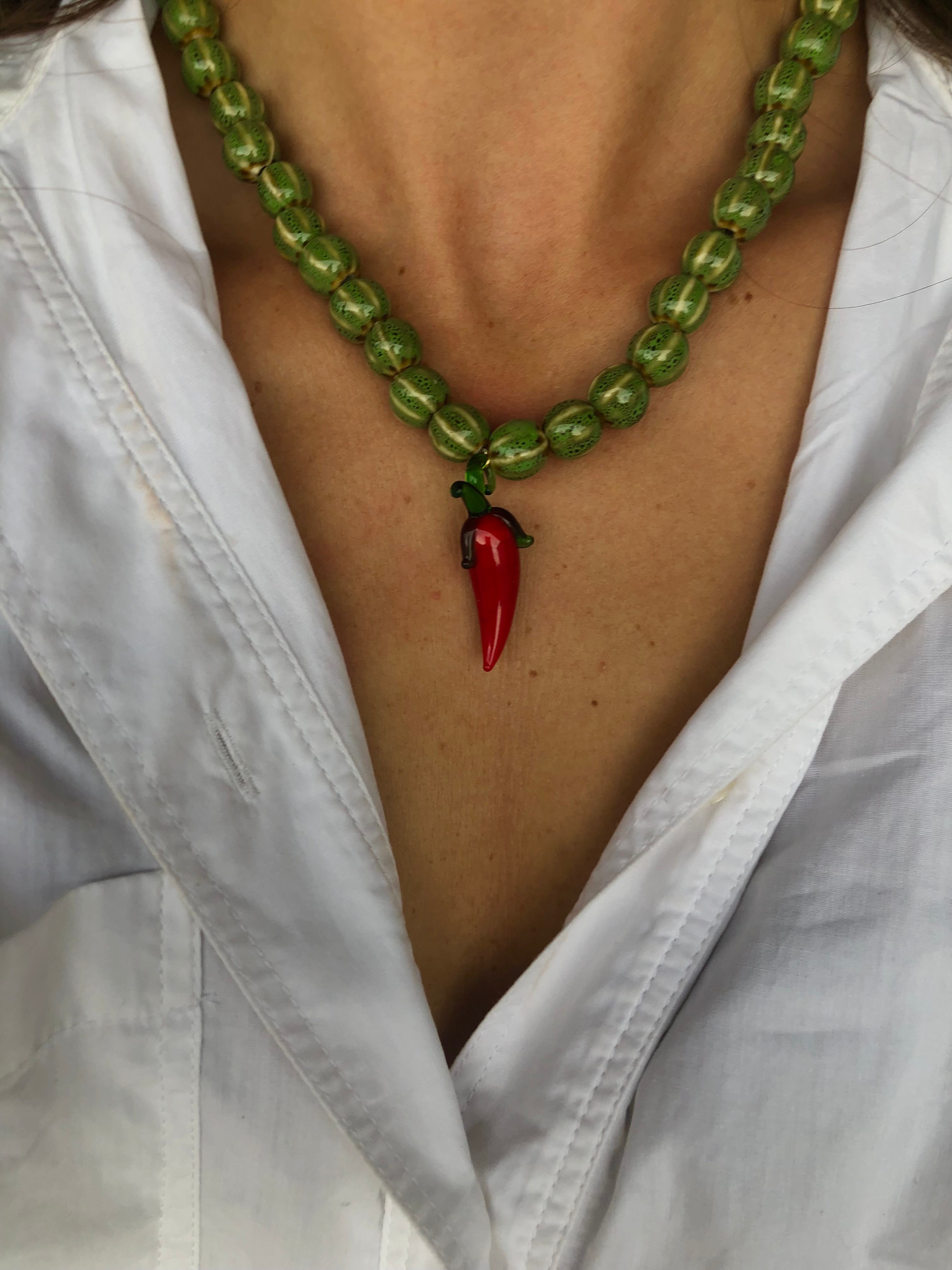Chilli Colla Spicy Chile Necklace - Blown glass chili necklace with summer beads ...